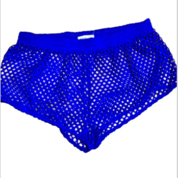 BLOOM + POP Fishnet Mesh Royal Blue Coverup Shorts Womens Large XL - Picture 11 of 11